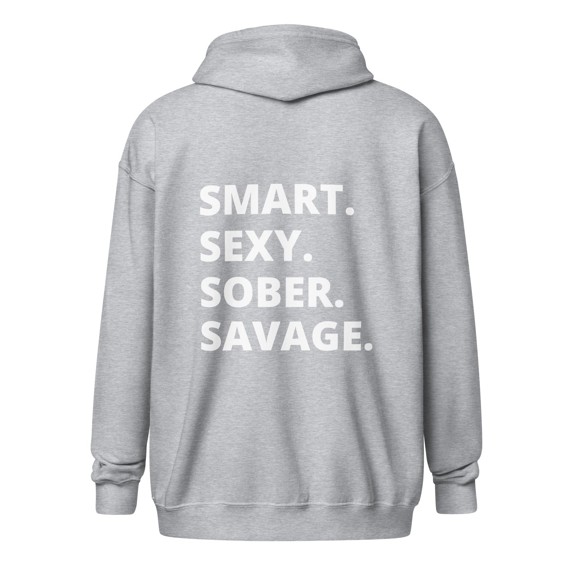 Sober Savage (back print) Zip Hoodie - Soberlands